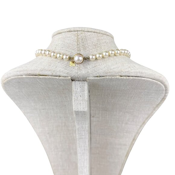 Majorica Womens Gold Tone Faux Pearl Necklace & Earrings Set Spain Signed - Picture 5 of 8